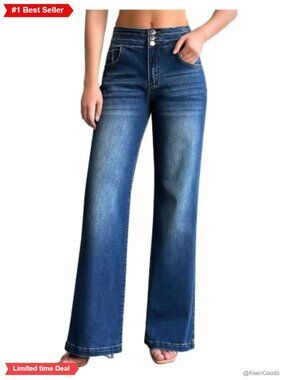 Wide Leg High Waisted Stretch Jeans Boyfriend Fit Casual Denim Pants